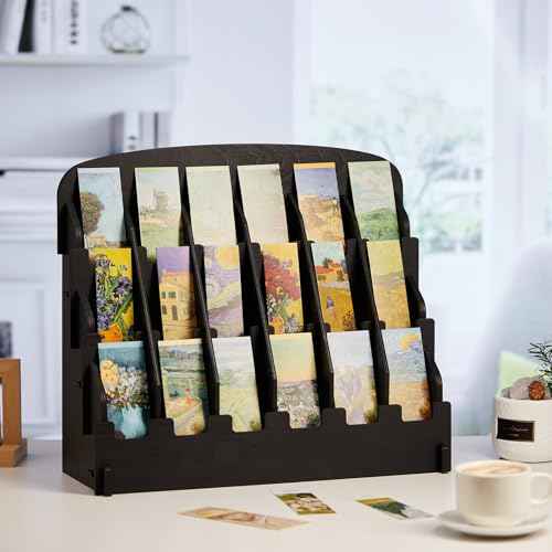Bookmark Display for 2.2'' Bookmark, Portable Sticker Holder, Adjustable Stand, Curved Pockets Greeting Card Display for Business Vendor, Retail Store Shop(18 Pockets,Black)