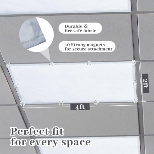 Hortsun 12 Pcs Gray Fluorescent Light Covers 2x4 ft Magnetic Classroom Ceiling