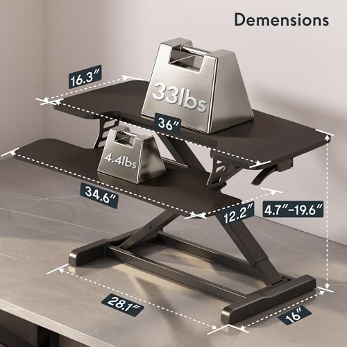 FLEXISPOT 36-Inch Height Adjustable Standing Desk Converter Black