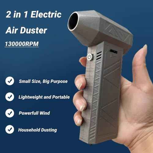 Compressed Air Duster, Electric Motor Air Blower with 130,000 RPM Turbo Motor, Rechargeable Mini Blower for Cars, Cordless Outdoor Cleaning ? Includes Dust Kit & Adjustable Speeds