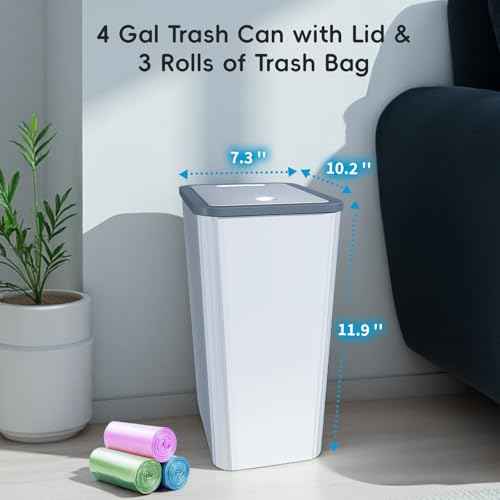 Small Trash Can, 3 Pack 4 Gallons Bathroom Garbage Can with Lid Press-Top, Small Waste Basket with Trash Bags, Slim Plastic Garbage Bin for Dorm, Office, Bedroom, Kitchen, Living Room £¨ Black £©