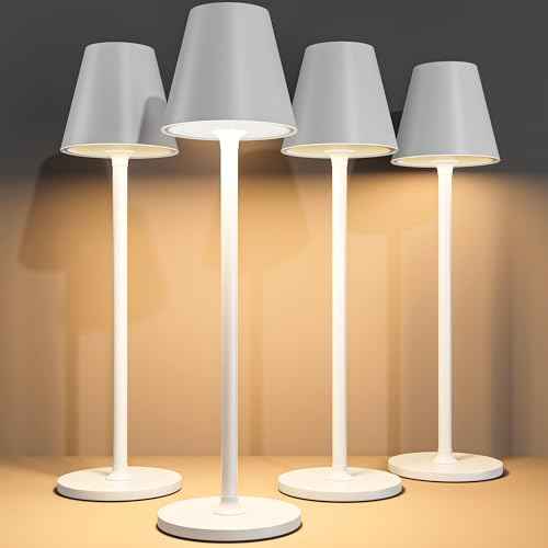 LED CordlessTable Lamp,4000mAh Rechargeable Battery Desk lamp,3 Level Brightness Beside Night Light, Minimalist Design, for Couple Dinner/Coffee Table/Restaurant/Bedroom(White 4PACK)