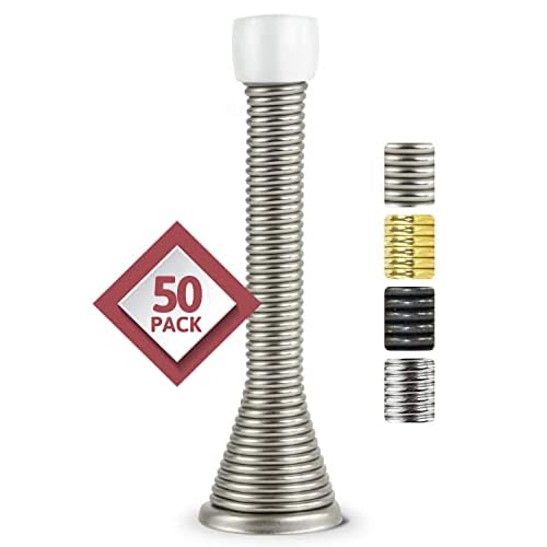 Jack N¡¯ Drill (3 ¨û) Spring Door Stopper (50 Pack) | Flexible Heavy Duty Door Stop for Home and Office - Rustproof, Bendable Spring Steel & Durable Rubber Tips