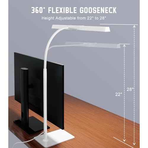 LED Desk Lamp for Home Office with Base, Eye-Caring Architect Task Light with Adjustable Gooseneck 12W USB Adapter Touch Control 5 Dimmable Brightness & Color Tall Lamp for Work,Reading,Craft