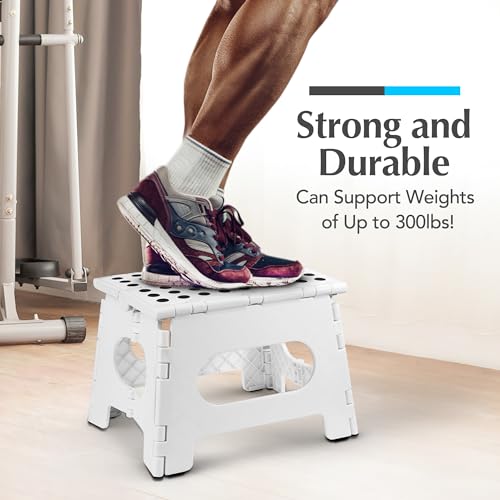White Handy Laundry Folding Step Stool 8 Inch, Non-Slip, Supports 300 lbs