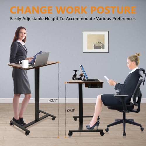 CLATINA Height-Adjustable Mobile Standing Desk with Drawer – Lockable Wheels, 30"-45.7"