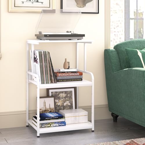 Printer Stand with Storage Shelf,3 Tier Printer Cart with Wheels,Mobile Printer Table for Home Office,Stands for Printer Heat Press Scanner Fax,Industrial Style (White)