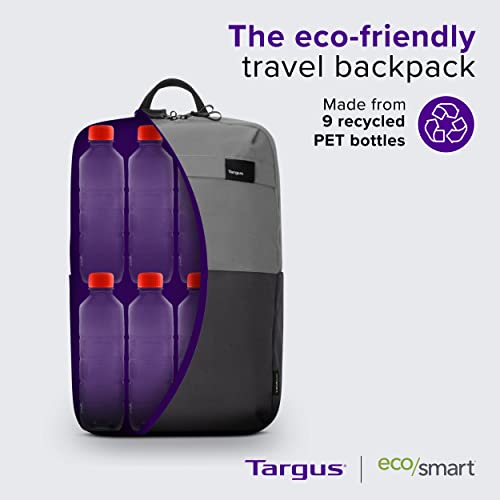 Targus Sagano EcoSmart Travel Laptop Backpack, Gray - Lightweight Travel Backpack Fits Laptops Up to 15.6", Eco-Friendly Backpack Made from 7 Recycled PET Bottles (TBB634GL)