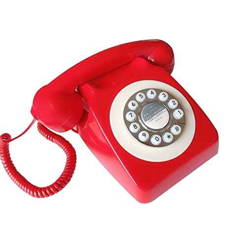 Corded Red Retro Telephone for Home Office, Classic Old Fashion Landline Phone, Wired Antique Decorative Desktop Phones Gift for Family