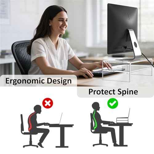 Acrylic Monitor Stand, 2 Tiers Clear Monitor Riser Computer Stand for Office, Home, Office, 5.12 Inches Hight PC Desk Stand for Keyboard Storage, Premium Platform for Laptop Printer TV Screen