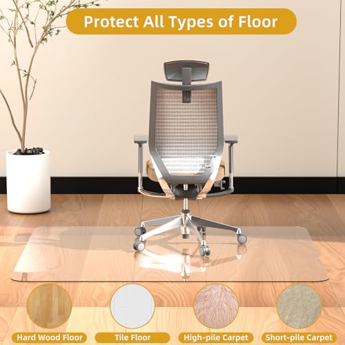 Tcyzest 48x32 in Tempered Glass Chair Mat, 0.2 in Thick, Odorless, Non-Slip, for Carpet & Hardwood Floors