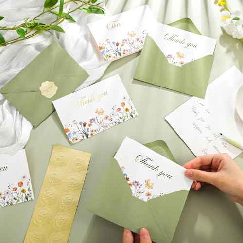 Thank You Cards with Envelopes, 50 Pack Thank You Cards Bulk Blank Card Notes with Envelopes & Stickers 4x6 Inch Greeting Card for Wedding, Baby Shower, Graduation, Bridal Shower, Business,Birthday