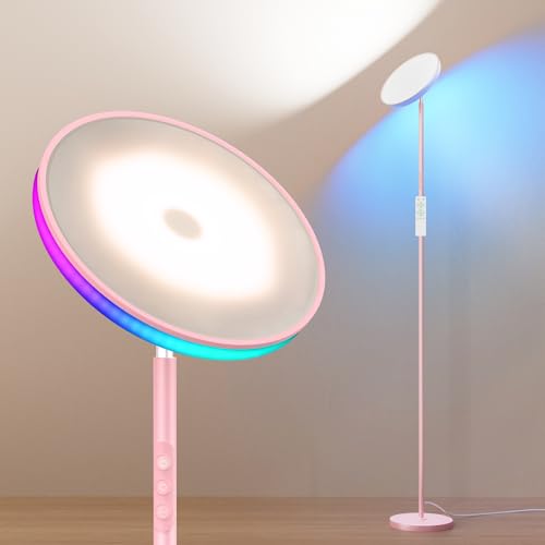 42W Pink Floor Lamp, 3700LM Super Bright Standing Lamp with RGB Side Light, Timer/Memory Function, 2700K-6500K Dimmable LED Lighting for Living Room, Tall Light with Remote & Touch Control