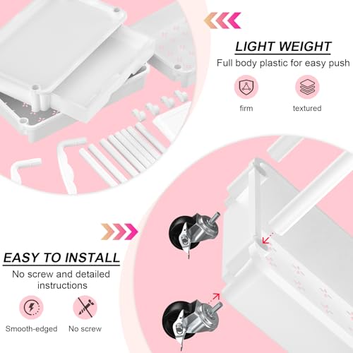 Goovilla 3 Tier Rolling Utility Cart Organizer with Removable Drawer, Stable and Sturdy White Rolling Storage Carts with 2 Lockable Wheels for Bathroom, Kitchen, Snack, Craft, Makeup, Baby Essentials