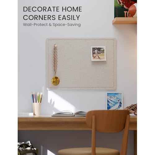 Fluxnara Bulletin Board, 23.6" x 17.5" Cork Board Alternative with 12 Safe Removable Adhesive Tabs, Foldable Felt Pin Board for Home Office, Classroom, Bedroom,Entryway for Walls? Oatmeal