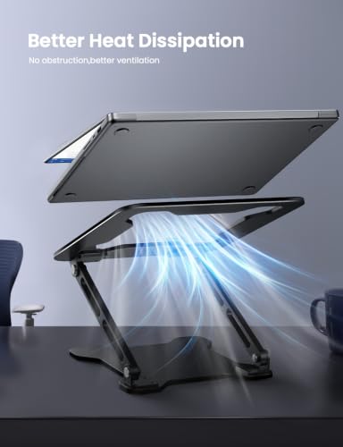 LOXP Classic Black Adjustable Laptop Stand for Desk, Portable & Heat Dissipation
