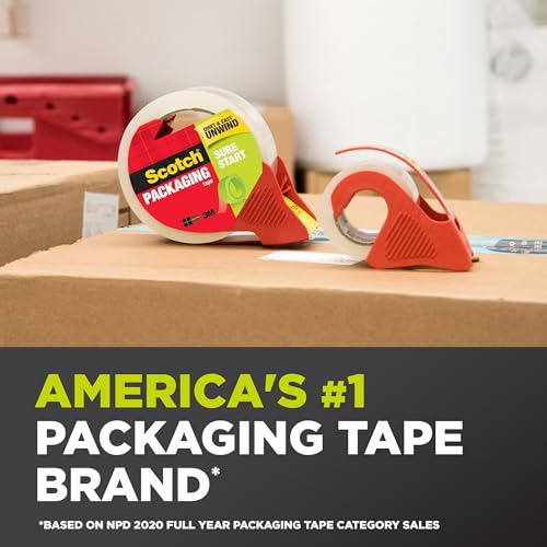 6 Rolls Scotch Sure Start Packing Tape - 1.88 in x 800 in, Easy-Start, Durable Seal