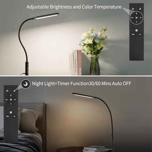 Clamp on Lamp, LUJOLUMIN LED Desk Lamp, 18W, 3000 LMS, 3 Color Modes, 16 Brightness Levels, CRI>95, Reading Light, Eye-Caring Task Lamp with Remote for Reading, Office, Home (Adapter Included)