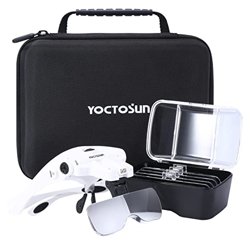 YOCTOSUN LED Head Magnifier with 5 Lenses, Rechargeable Light & Storage Case - Variations Available