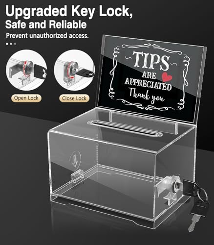 MoKo Clear Acrylic Donation Box with Lock & Sign Holder - Transparent