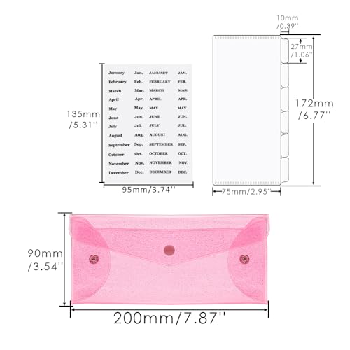 Pink Cash Envelope Wallet Budgeting System PVC Reusable Organizer with 6-Tab Dividers