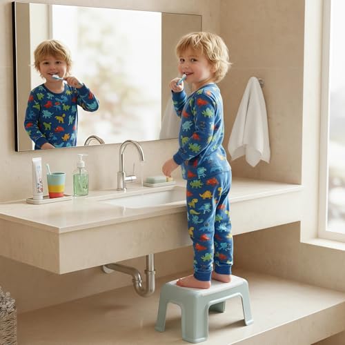 Rabihike White-Blue Heavy-Duty ABS Plastic Shower Stool 180lb Anti-Slip Small Step Stool