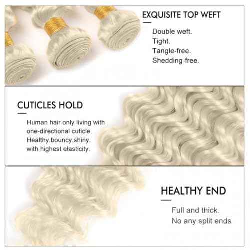 #88 Platinum Blonde Bundles Human Hair Deep Wave Bundles 20 22 24 Inch Platinum Blonde Deep Wave Bundle Unprocessed Brazilian Virgin Weave Hair 3 Bundle 50 Gram Per Bundle