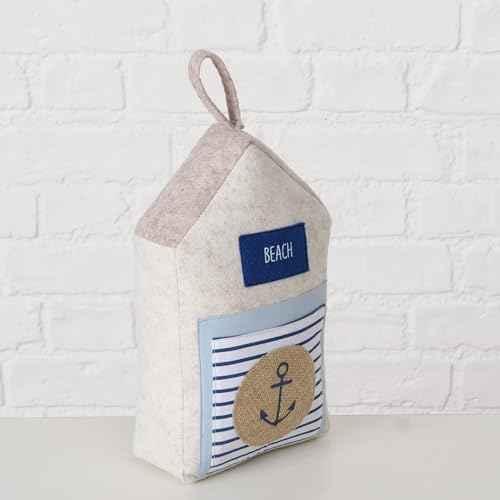 Coastal Cabana Soft Door Stops, Jute, Cotton, Loop Tops, Weighted, 11.75 Inches, House Shaped with Anchor and Lifesaver Fabric Embellishments