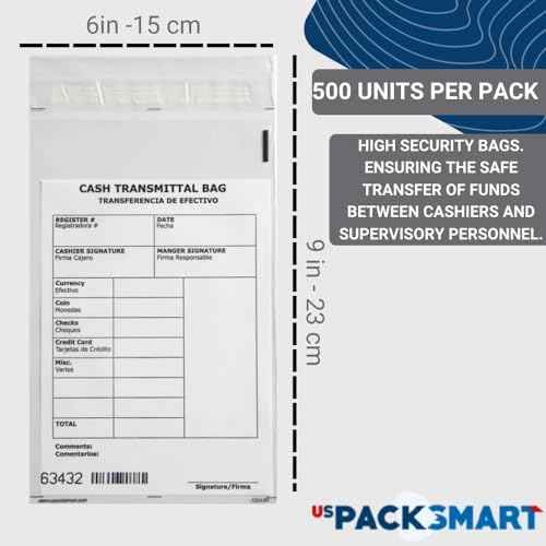 Clear Bank Deposit Bags 6"x9" 500-pack | Secure Bank Cash Transmittal Envelopes for Cash, Coins, Credit Cards, Checks, and More | Numbered, Self-Sealing, and Permanent Adhesive