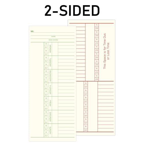 Weekly Time Cards 2-Sided,Named Days,3-3/8" x 8-1/4",Green/Red Print, 500-Count,Time Cards for Employees,Clock in Timecards