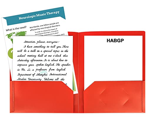 6 Pack Color Plastic Pocket Folders with Business Card Slots - Heavy Duty Office File Organizers