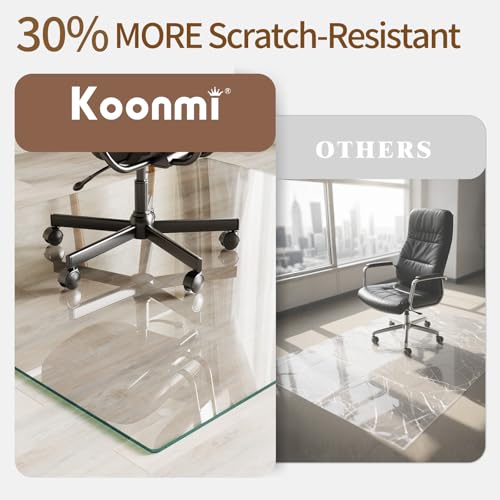 Koonmi 46x55 Clear Tempered Glass Chair Mat - 0.2" Thick, Anti-Slip Pads, Works on Hardwood & Low-Pile Carpet
