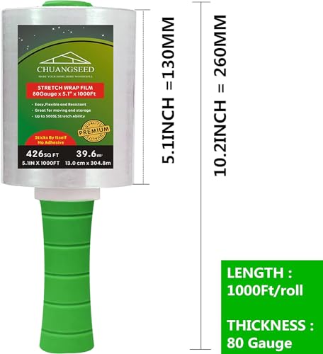2-Pack Industrial Mini Clear Stretch Wrap Film 80 Gauge 5.1" 1000ft