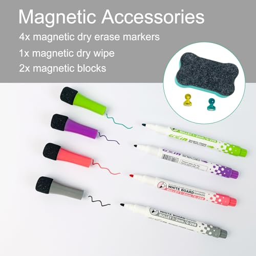 Magnetic Dry Erase Whiteboard Fridge White Board Sheet 17x11 with 4 Markers, 1 Magnetic Eraser and 2 Magnets, for Wall, Easy to Write and Clean Dry Erase Board for Kids, Office, Home