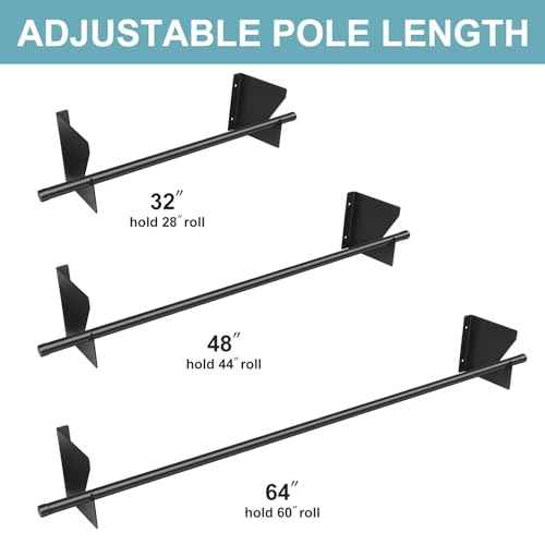 60 Inch Paper Roll Holder Wrapping Paper Wall Mounted Roll Rack Holder Adjustable Reliable Kraft Scroll Dispenser for Vinyl, Kraft, or Other Rolled Materials(Black)
