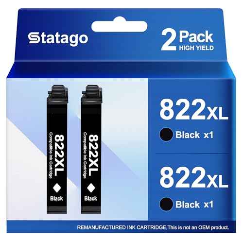 822XL Ink Cartridges Remanufactured Replacement for Epson 822 822XL T822 Ink Cartridge, 822xl Black Combo Pack for Workforce Pro WF-3820 WF-4833 WF-4830 WF-4820 Printer (2 Black)