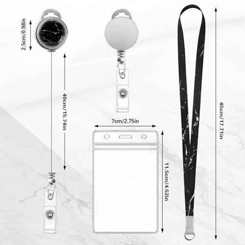 4 Pack Lanyards for Id Badges Retractable Badges Reels Marble Lanyard Teacher Lanyards with Waterproof Id Badge Holder for Cruise Ship Cards