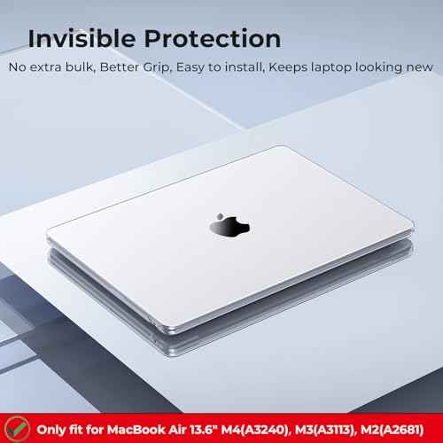 EooCoo Case Compatible with MacBook Air 13 inch M4 2025 2024 2023 2022 M3 M2 A3240 A3113 A2681, Clear Air 13.6" Laptop Hard Shell Case + Keyboard Skin Cover + Screen Protector, Crystal Clear