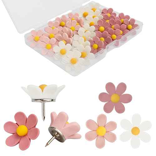 30 Pcs Flowers Push Pins Decorative Thumb Tacks in 3 Colors Cute Office Decor for Cork Board Bulletin Board, Photos Wall Maps and Other Offices Schools Supplies Christmas Decoration
