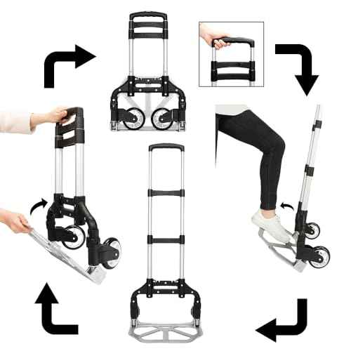 Folding Hand Truck Dolly, Aluminum Portable Foldable Dolly Cart, 200 lbs Capacity Collapsible Hand Cart with Wheels, Ideal for Shoping, Office, Travel, Moving, Black