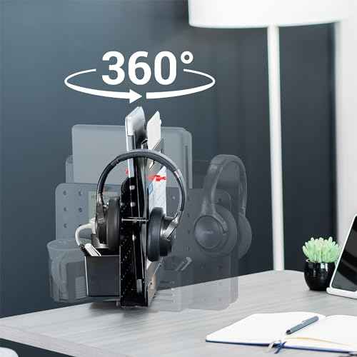 VIVO Steel Clamp-on Rotating Pegboard with Laptop Holder, 14 x 11 inch Magnetic Peg Board, Desk Accessory Organizer, Black, PP-DK02L