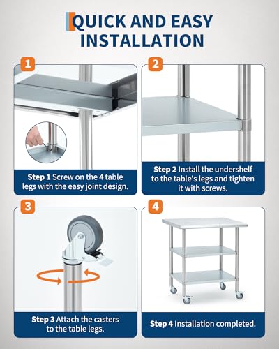 Garvee 24x30x34 inch Stainless Steel Work Table with Casters & 2 Shelves (Variation: Table With Casters&2 Shelves / 24x30inch)