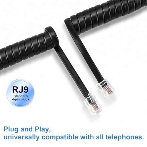 2 Pack Phone Cord for Landline, 12Ft Uncoiled Telephone Cords for Landline Phones, Handset Cord Universally Compatible, Black