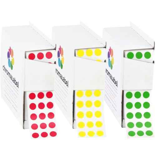 ChromaLabel 1/4 Inch Round Green Labels, Dot Stickers for Arts and Crafts, Circle Labels for Organization - 1000 Color Coding Labels per Dispenser Box, Green, Red, and Yellow Stickers