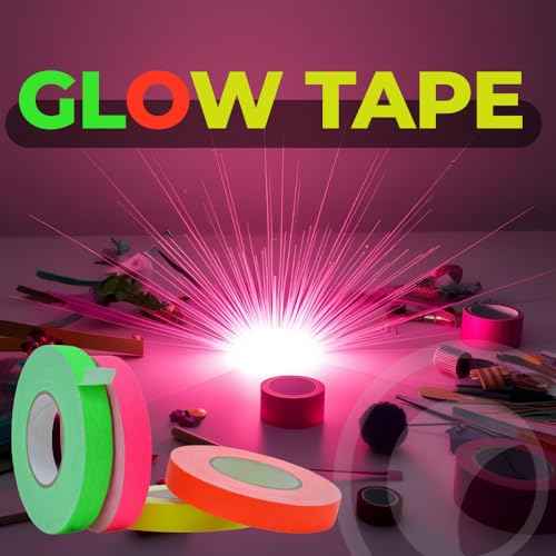 WOD GTMC12F Fluorescent Multi-Color Rainbow Gaffer Tape, 1 inch x 25 yds. (4-Rolls) Gym School Pack Floor Marking Tape, Secures Cables, & No Sticky Residue