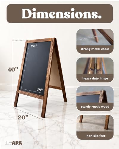 Ilyapa Rustic Natural Wood A Frame Chalk Board Sign 40x20 Inch Outdoor Sandwich Sign