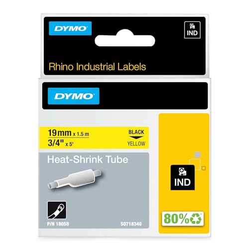 DYMO Rhino Industrial Heat-Shrink Cable Label Tubes 19 mm x 1.5 m Black Print on Yellow for Rhino Label Makers