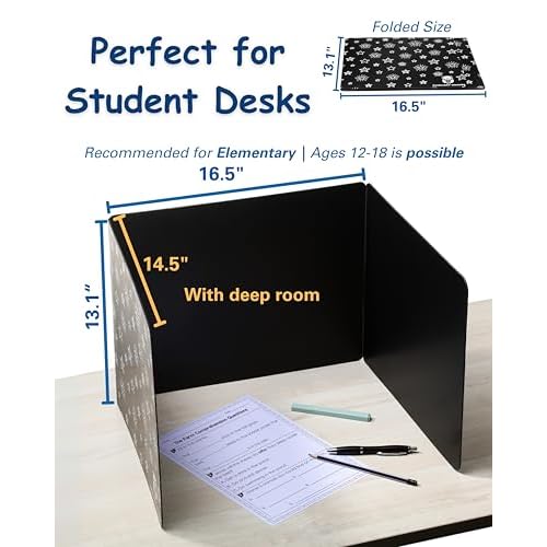25 Plastic Privacy Folders for Students ? Durable ? Black Desk Dividers for Students, Easy-Store Privacy Shields for Student Desks, Testing for Classroom, Test Dividers