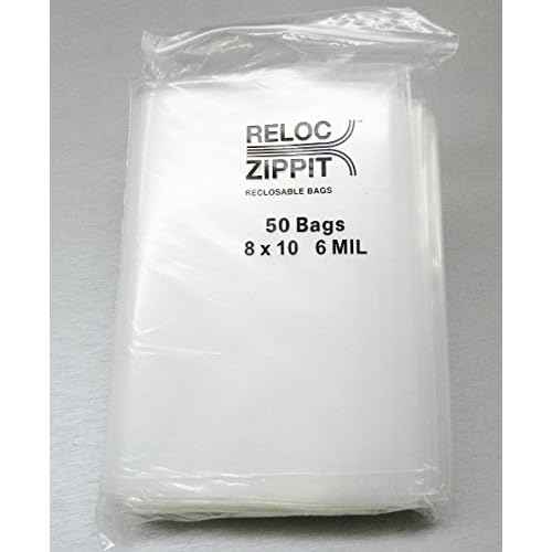 Reloc Zippit Bags 8"x10" Clear Heavy Duty 6 Mil Thick Reclosable Per Pack of 50