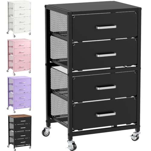 Smoproper Black 4-Drawer Metal Rolling Cart with Wheels - Heavy-Duty Utility Storage